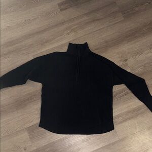 Aerie Classic Ribbed QuarterZip Black Turtleneck Sweater